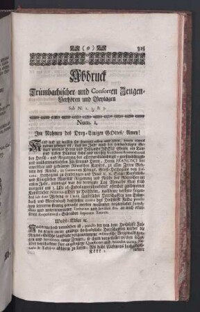 Abdruck Trümbachischer und Consorten Zeugen-Verhören und Beylagen. Num.1 - Num. 3.