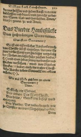Das Vierdte Hauptstück. Vom hochwürdigen Sacramenten.