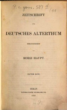 Zeitschrift für deutsches Alterthum. 11, 11. 1859