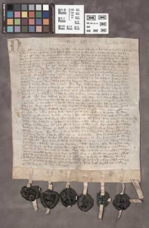 Mainz (Stadt): Litera bann. pro Conventu monast. in Dalen super redditibus annuis et perpetuis unius marce den. Colon. super duabus domibus contig...