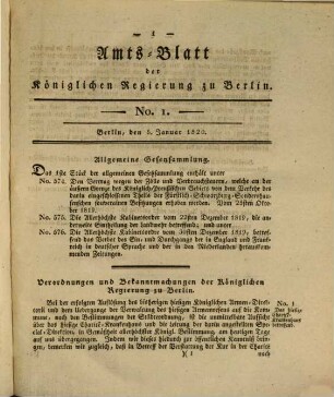 Amtsblatt der Königlichen Regierung zu Berlin. 1820 = Jg. 5