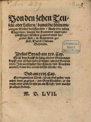 Von den zehen Teufeln oder Lastern, damit die bösen unartigen Weiber besessen sind