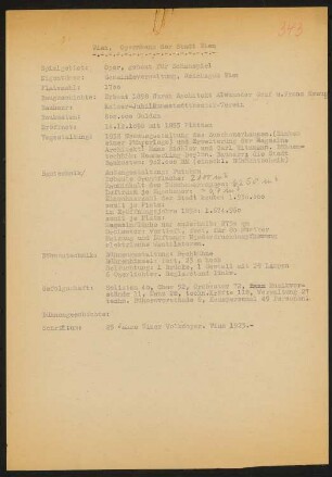 Kaiserjubiläums-Stadttheater (auch: Volksoper), Wien: Schriftstück zum Fragebogen für das Handbuch »Das Deutsche Theater«