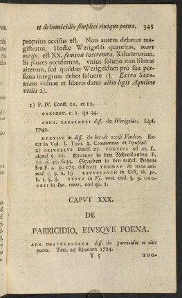 345-357, Caput XXX. De parricidio, eiusque poena. - Caput XXXI. De expositione infantum, eiusque poena.