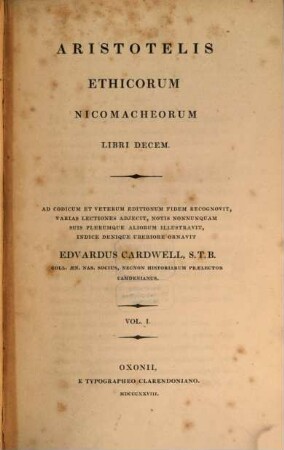 Aristotelis ethicorum Nicomacheorum libri decem, 1