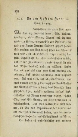 178. An den Hofrath Feder in Göttingen.