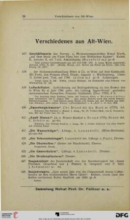 Verschiedenes aus Alt-Wien (Nr. 417-436)