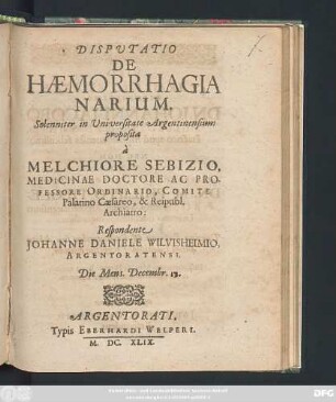 Disputatio De Haemorrhagia Narium