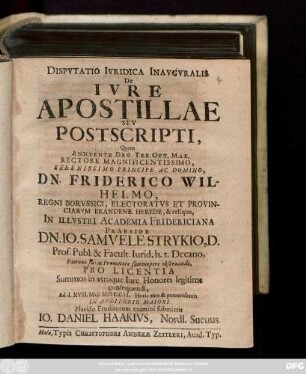 Dispvtatio Ivridica Inavgvralis De Ivre Apostillae Sev Postscripti