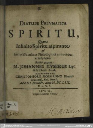 Diatribe pneumatica de spiritu