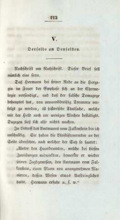 V. Derselbe an Denselben
