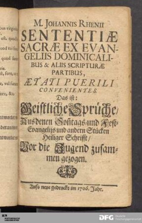 Sententie Sacrae. Geistliche Sprüche.