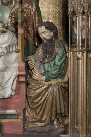 Maria-Schlaf-Altar — Tod Mariens im Beisein der Apostel mit Aufnahme Mariens in den Himmel — Sitzender Apostel mit Buch