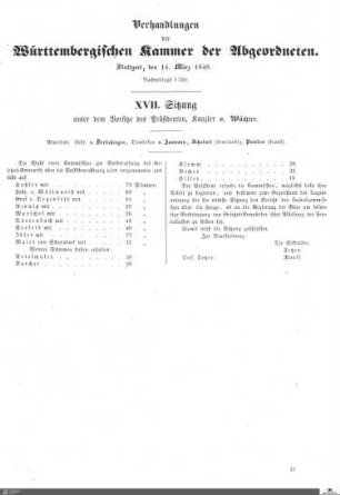 17. Sitzung, Stuttgart, 14.3.1848