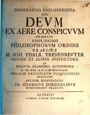 Diss. philos. qua Deum ex aëre conspicuum
