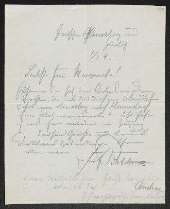 Brief von Fritz Brehmer und Unbekannt an Margarete Hauptmann