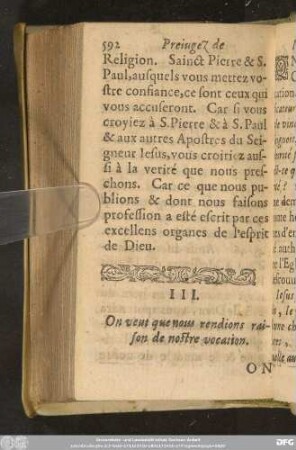 III. On veut que nous rendions raison de nostre vocation.