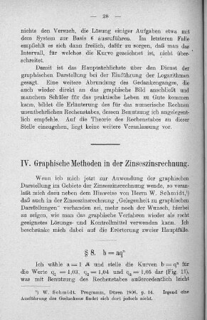 IV. Graphische Methoden in der Zinseszinsrechnung.