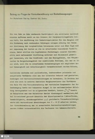 Beitrag zur Frage der Vorausberechnung von Bodenbewegungen