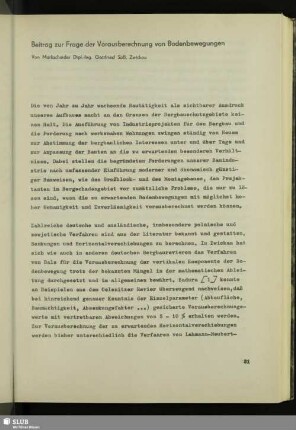 Beitrag zur Frage der Vorausberechnung von Bodenbewegungen