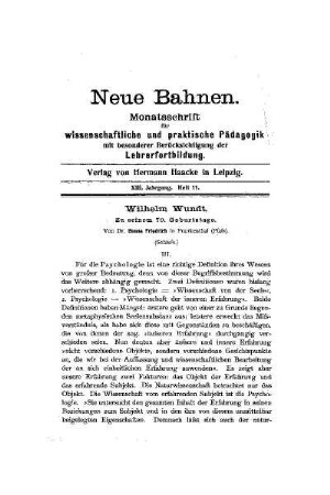 Wilhelm Wundt ; zu seinem 70. Geburtstage : (Schluß)