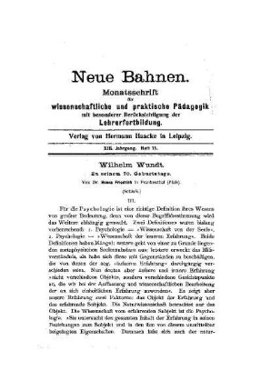 Wilhelm Wundt ; zu seinem 70. Geburtstage : (Schluß)