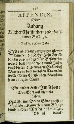 Appendix, Oder Anhang Etlicher Christlicher/ und theils newer Gesänge.