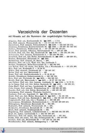 Verzeichnis der Dozenten.