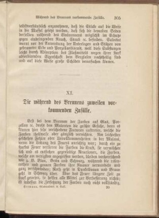 XI. Die während des Brennens zuweilen vorkommenden Zufälle.