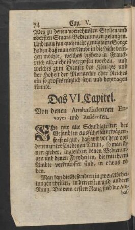 Das VI. Capitel. Von denen Ambassadeuren Envoyes und Residenten