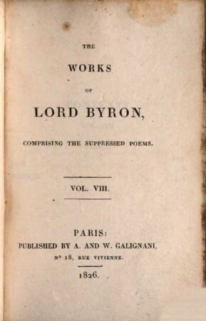 The works of Lord Byron : comprising the suppressed poems, 8