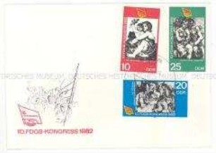 Erstagsbrief mit Sondermarken- und Stempel zum l0. FDGB-Kongress
