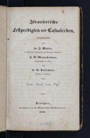 In: Israelitische Festpredigten und Casualreden ; Band 1,1