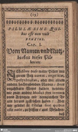 Cap. I. Vom Namen und Nutzbarkeit dieser Pillen, etc.