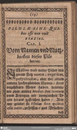 Cap. I. Vom Namen und Nutzbarkeit dieser Pillen, etc.