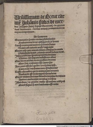 Carmen de quarundam dictionum recta pronunciatione : mit Widmungsbrief des Autors an Vergilius Wellendorfer und mit Gedichten an den Leser