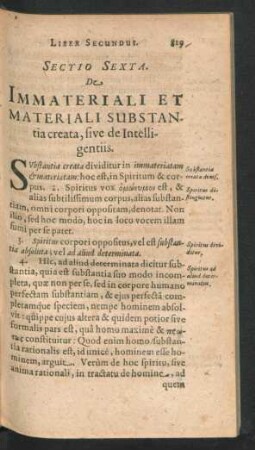 Sectio Sexta. De Immateriali Et Materiali Substantia creata, sive de Intelligentiis.