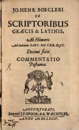 De Scriptoribus graecis et latinis ... commentatio
