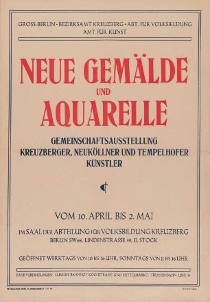 Ausstellungsplakat "Neue Gemälde und Aquarelle", 1948