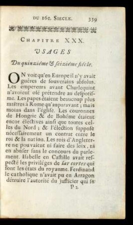 Chapitre XXX. Usages Du quinziéme & seiziéme siécle.