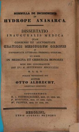 Nonnulla de incisionibus in hydrope anasarca : diss. inaug. med.