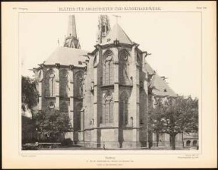Elisabethkirche, Marburg: Ansicht von Südosten (aus: Blätter für Architektur und Kunsthandwerk, 16. Jg., 1903, Tafel 109)