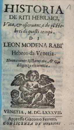 Historia De Riti Hebraici, Vita, & oßeruanza degl' Hebrei di questi tempi