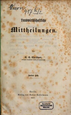 Landwirthschaftliche Mittheilungen, 2. 1857