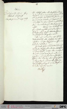 Schreiben an den General-Feldmarschall Prinz v. Waldeck