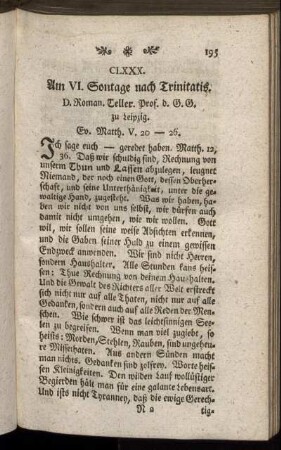 CLXXX. Am VI. Sontage nach Trinitatis. Ev. Matth.V, 20-26.