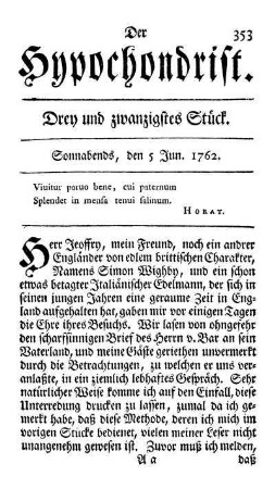 Drey und zwanzigstes Stück. Sonnabends, den 5 Jun. 1762.