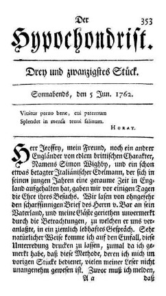 Drey und zwanzigstes Stück. Sonnabends, den 5 Jun. 1762.