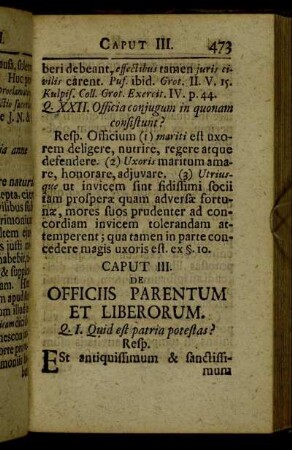 Caput III. De officiis parentum et liberorum.