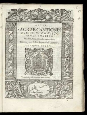 Girolamo Belli: Sacrae cantiones cum B. V. cantico denis vocibus. Alto